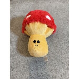 Goffa Plush Mushroom Red Tan Polka Dot Stuffed Toy Happy Face Decor Small NWT